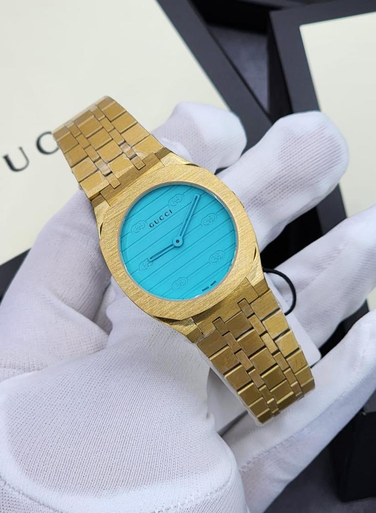 Gucci H25 Women's Gold Watch with Blue Dial - E-SEVEN STORE