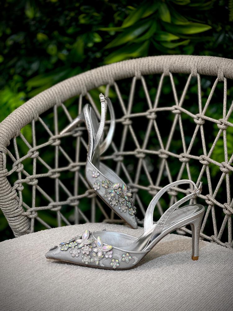 Rene Caovilla Crystal White Women's Slingback Pumps - E-SEVEN STORE