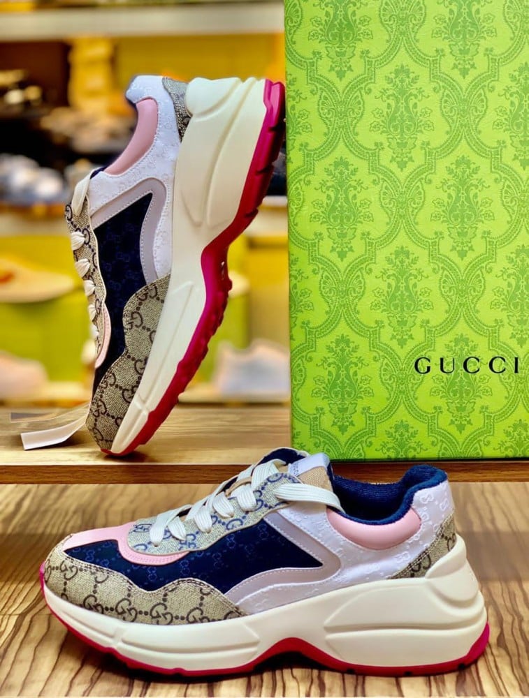 Gucci women's shoes, elegant design, light colors, leather and fabric
