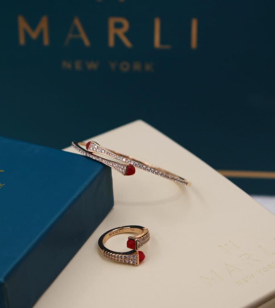 سوار مع خاتم مرصع مارلي كليو دايموند سليب اون روز جولد ريد