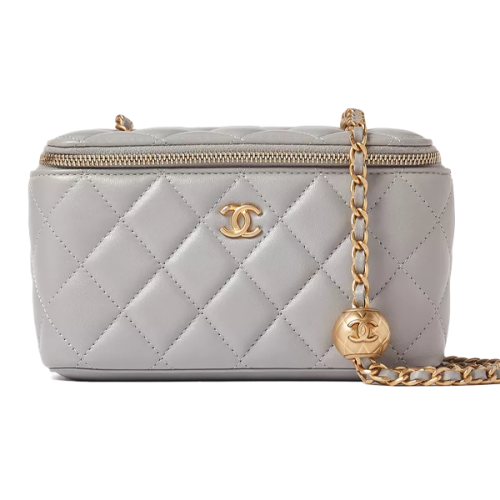 Chanel rectangular vanity bag in gray with a shoulder chain - E