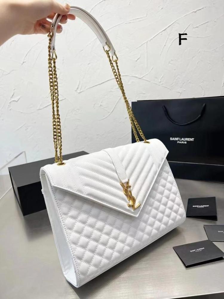 Saint Laurent 13cm Medium Flap Bag with Chain Shoulder Bag in White and Gold