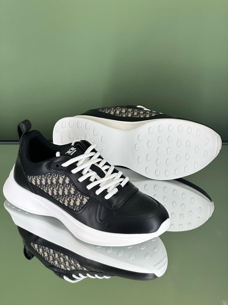 Dior B25 Runner Men's Leather Sneakers in D-Pattern, Black and White