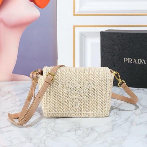 Prada Women's Beige Crochet Flap Bag with Shoulder Strap - E-SEVEN