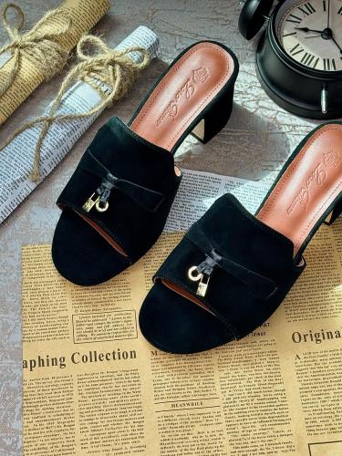 Chanel flat sandal in elegant black leather with silver logos - E