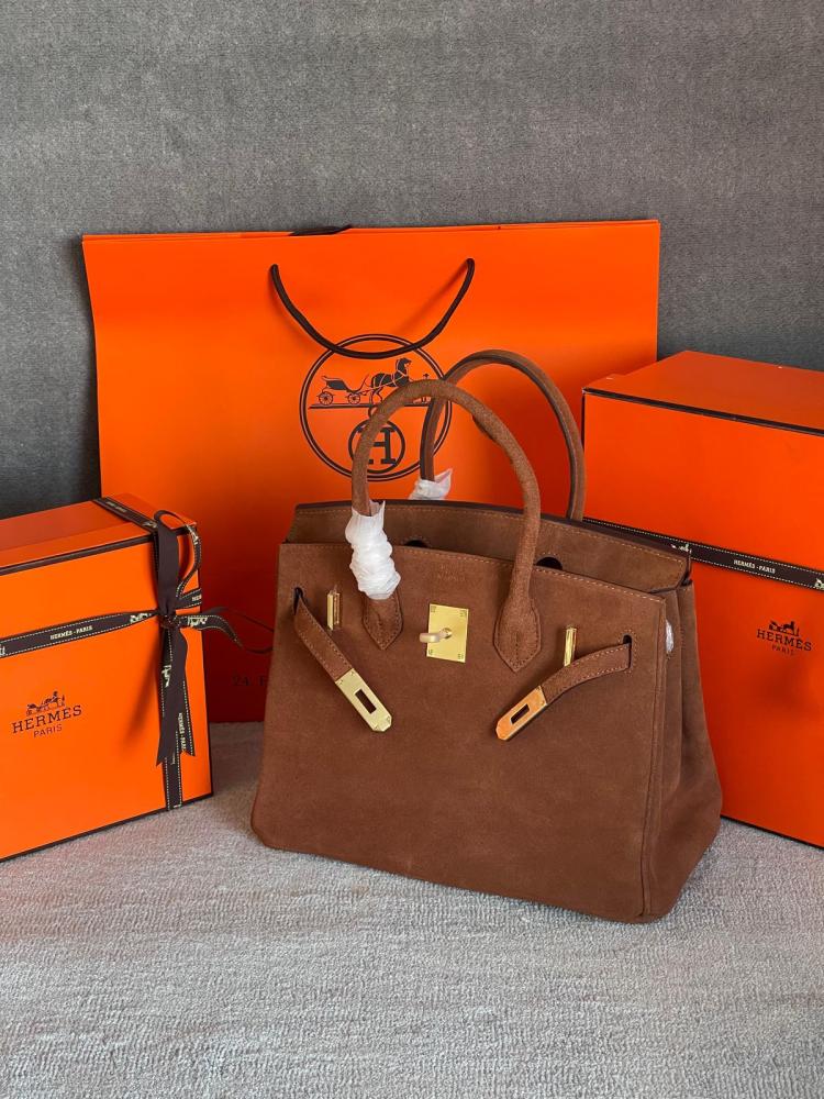 Hermes Brequin Women's Bag Dark Brown Leather Handle Gold Lock E