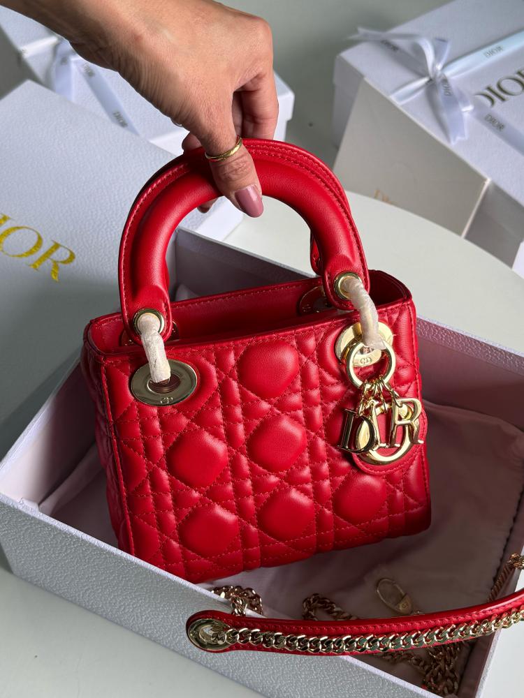 Lady Dior 17cm Small Handbag with Top Handles, Red - E-SEVEN