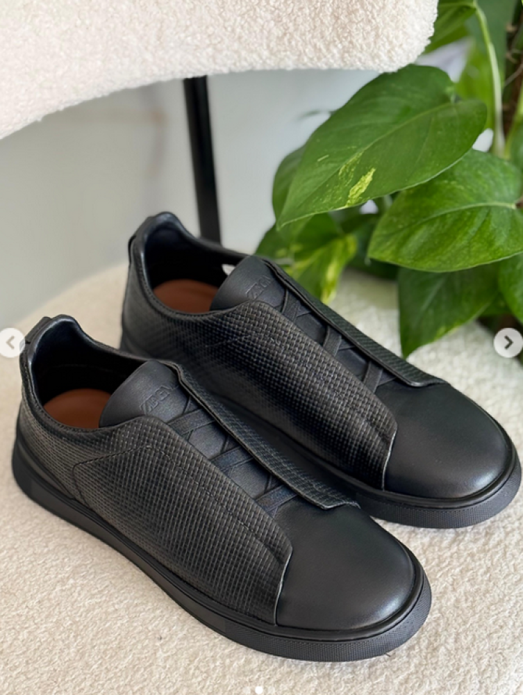 Zegna Men's Triple Stitch Slip-On Shoe in Black - E-SEVEN STORE