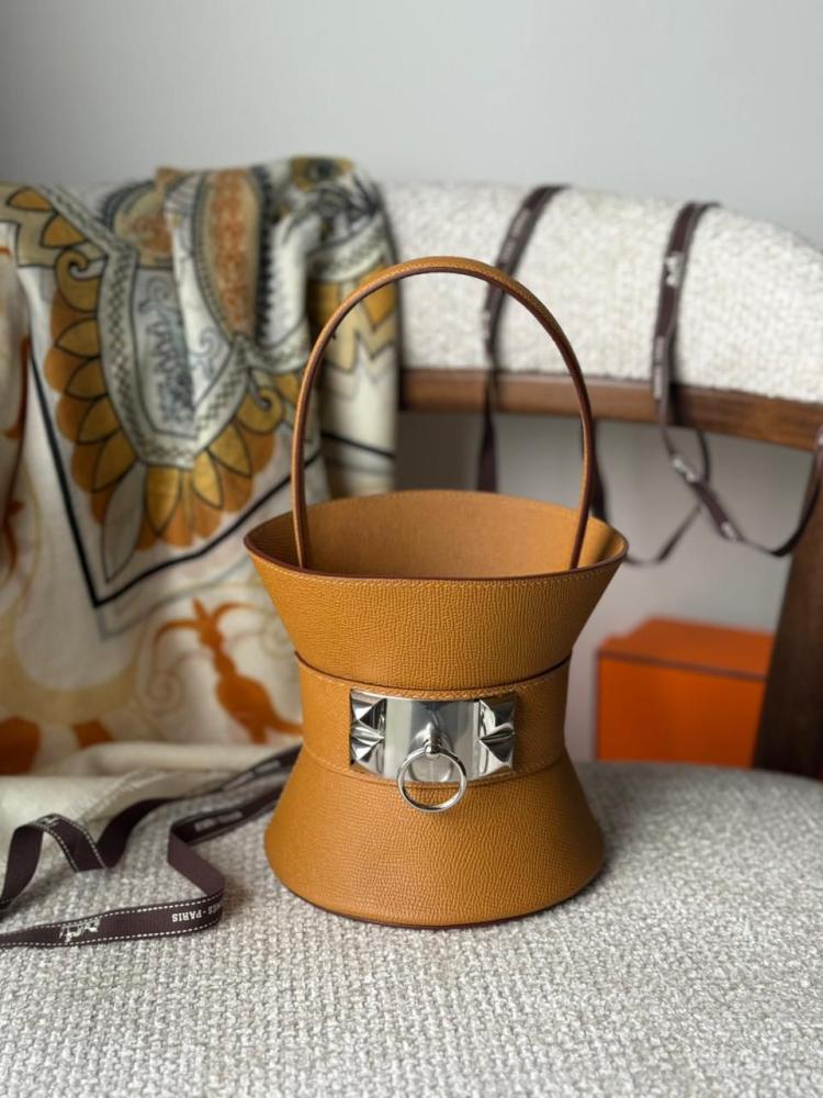 Mini Hermes Midor bag, honey brown, silver metal - E-SEVEN STORE