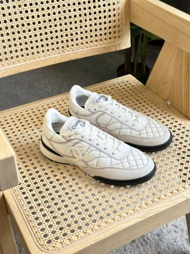 Chanel Shiny White Embroidered Leather Sneakers - E-SEVEN STORE