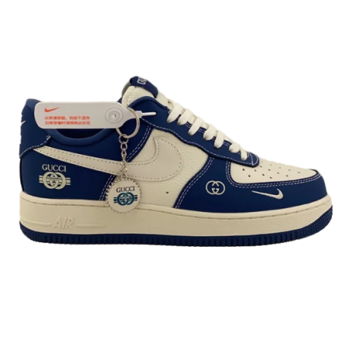 Nike Air Force 1 Low x Gucci in a white and dark blue colorway - E