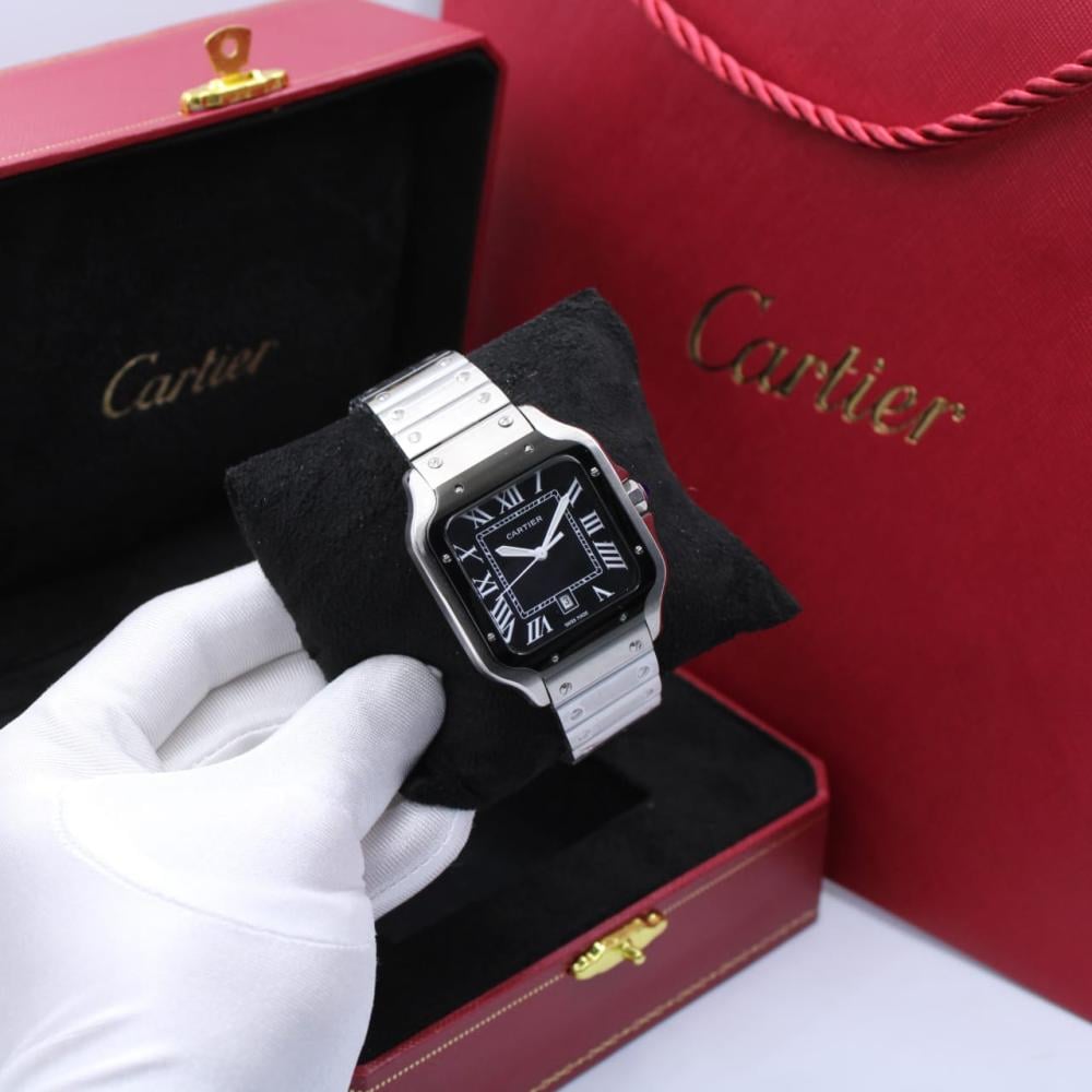 Cartier Stones Men's Watch, Silver and Black Metal Watch