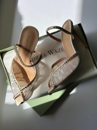 Andrea Wazen Women's Lace with Rhinestones Beige Heels | ESEVEN STORE