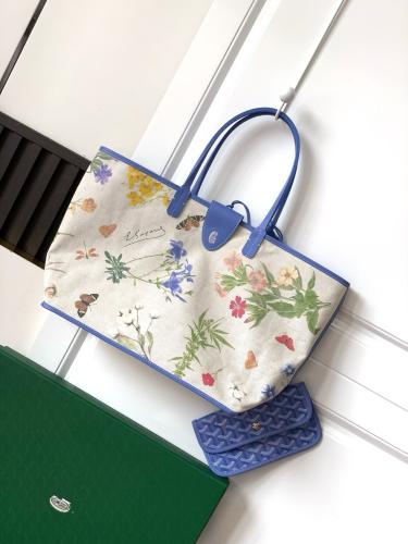 Goyard Saint Louis PM Floral Print Large Handbag 36cm Blue