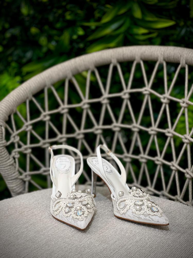 Rene Caovilla White Embellished Heel Evening Shoes E-SEVEN STORE