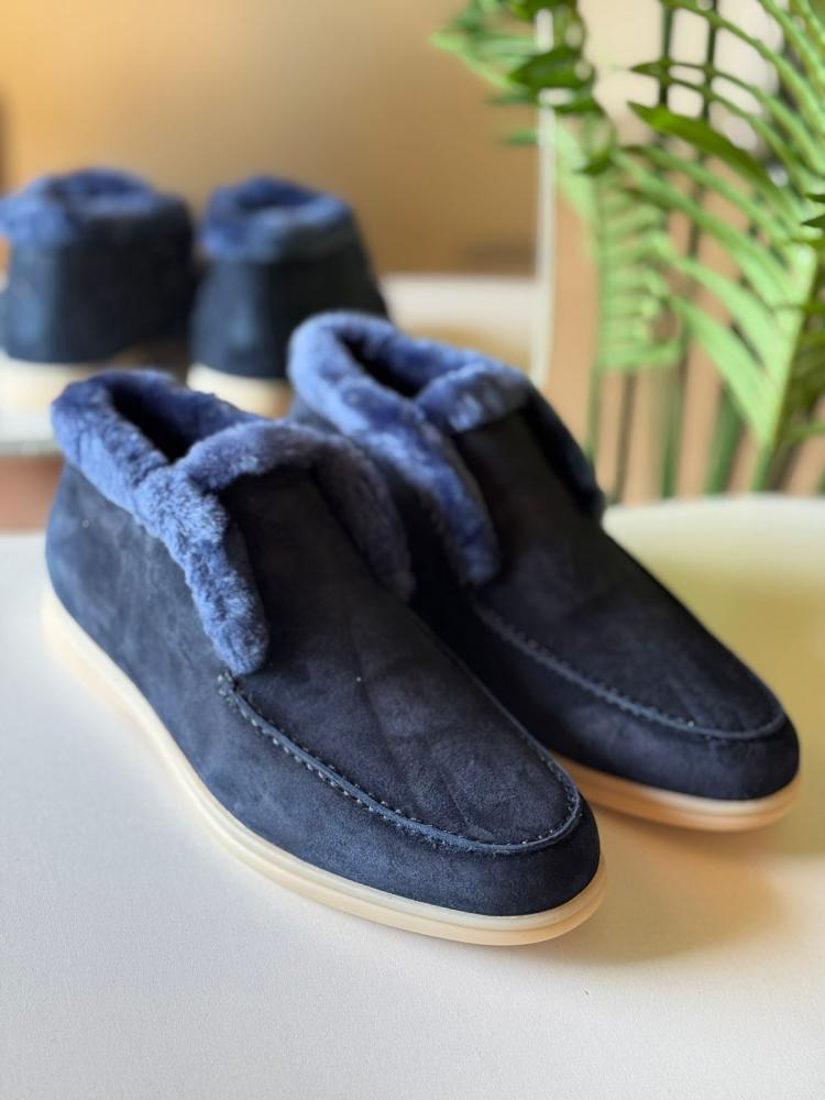 Loro Piana Owen Walk Men's Boot with Fur in Navy Luxury - E-SEVEN