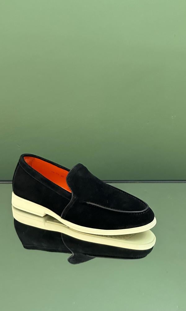 Santoni men's flat shoes, luxurious black suede