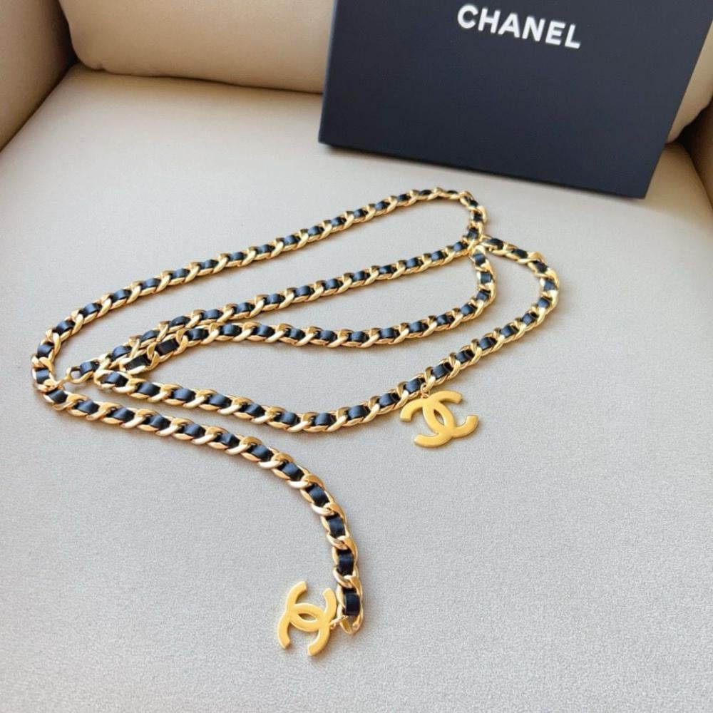 Chanel Women's Wide Chain Belt in Black with Gold E-SEVEN STORE