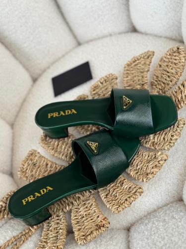バレリーナ Prada Women's Hills Dark Green Slipper - E-SEVEN STORE