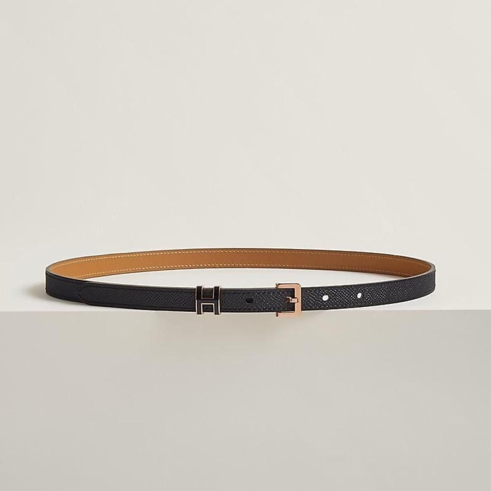 Hermes Women's Slim Belt with Brand Logo in Luxury Black