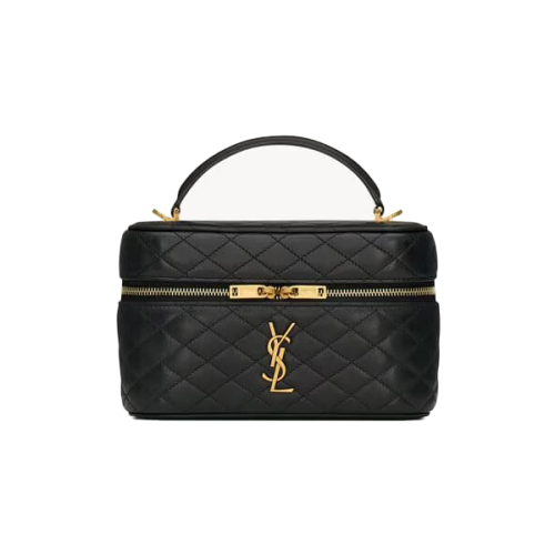 Yves Saint Laurent Gold Chevron Quilted Textured Leather