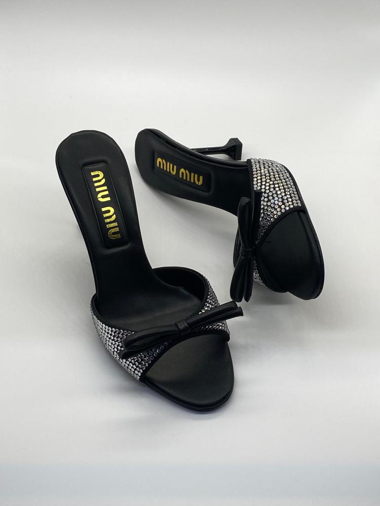 サンダル・ミュール MIU MIU Black Satin Sandals Miu miu, Black Satin Sandals.