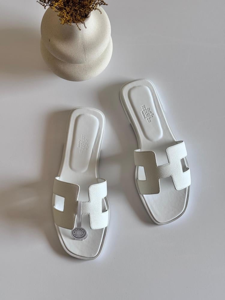 Hermes Women's Oran Slippers in Pure White