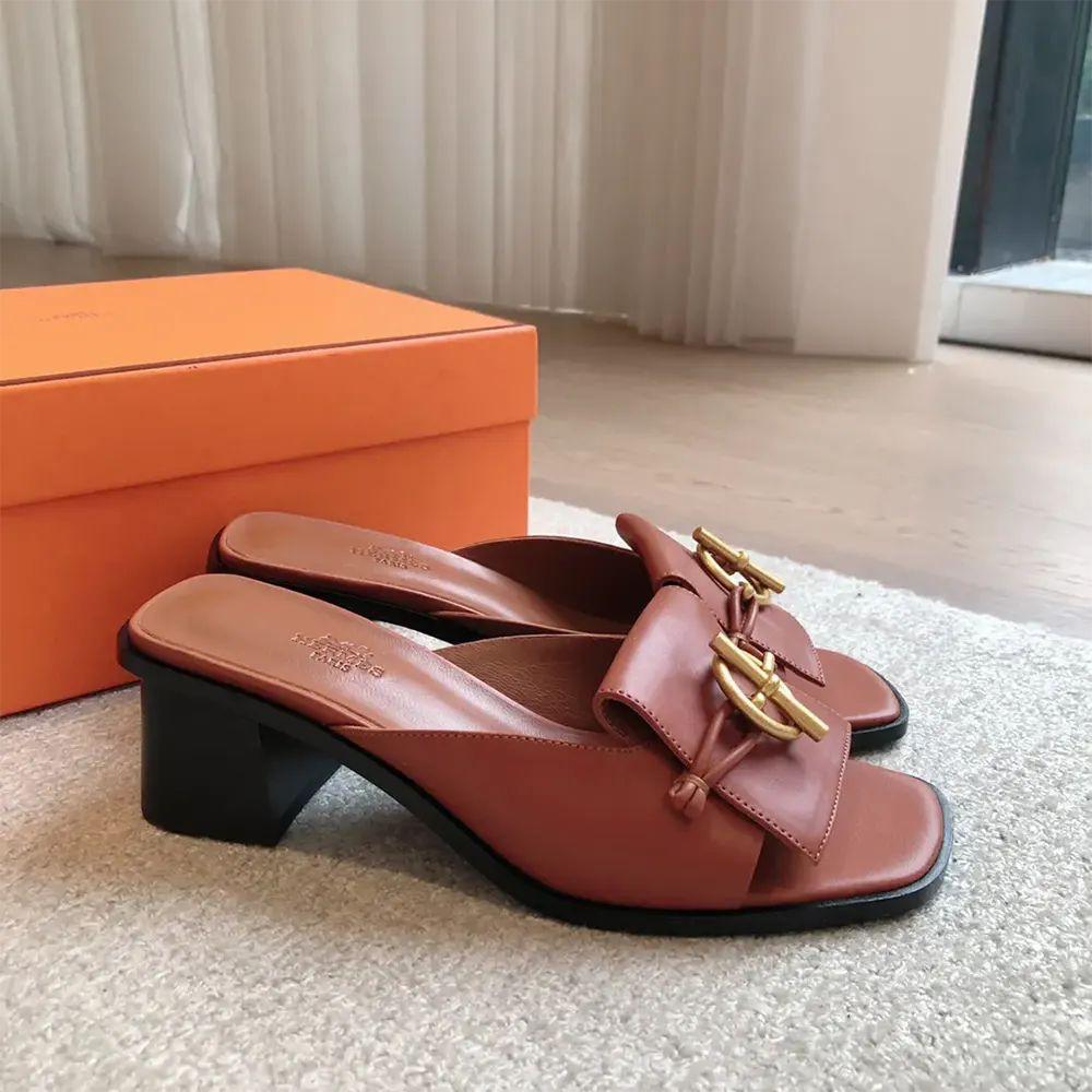 Hermes Ellot 50 Sandal with Brown Heel - E-SEVEN STORE