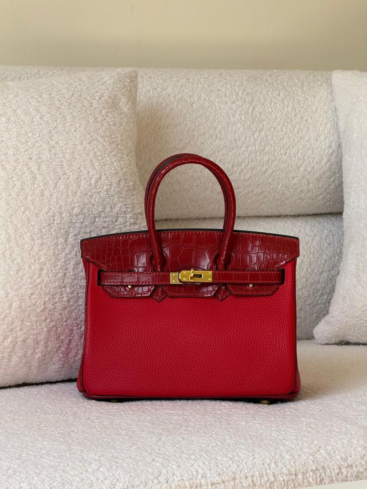 Hermes Birkin Half Croc 25cm Red Leather Luxury Handbag with