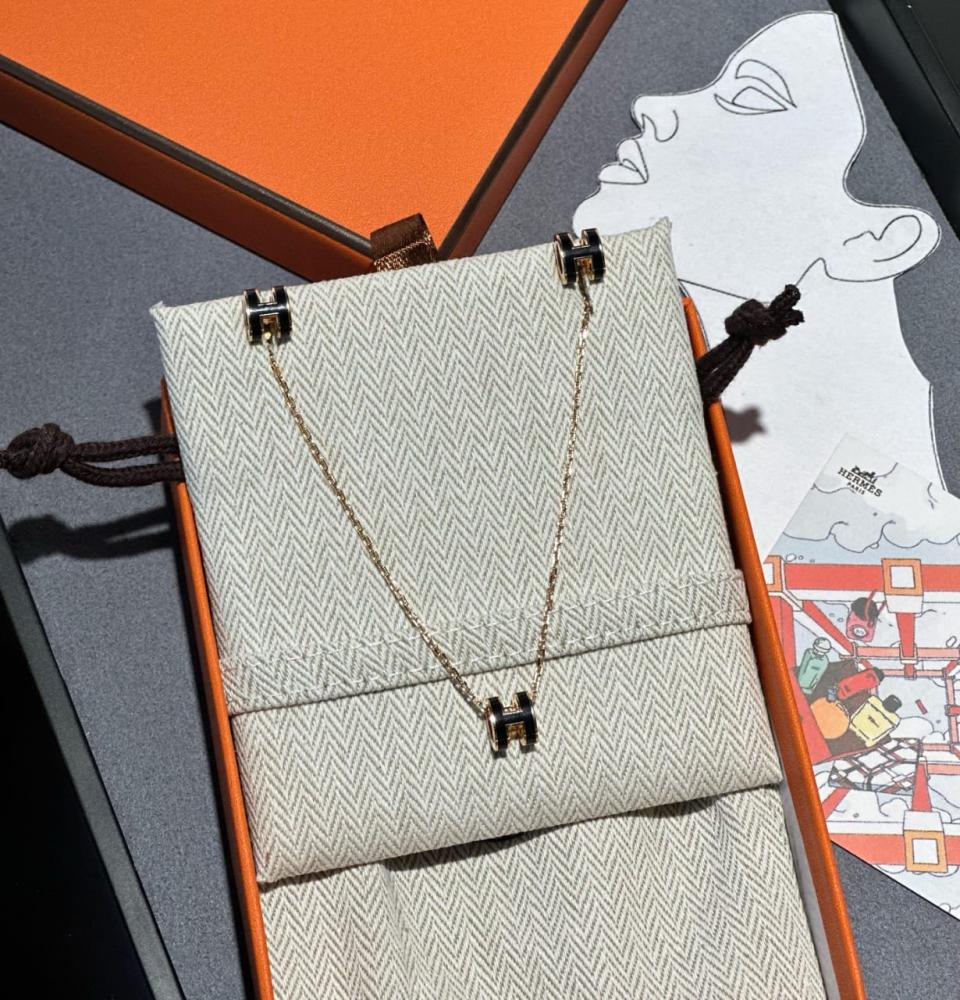 Hermes Accessories Mini H Earrings and Necklace Black Gold