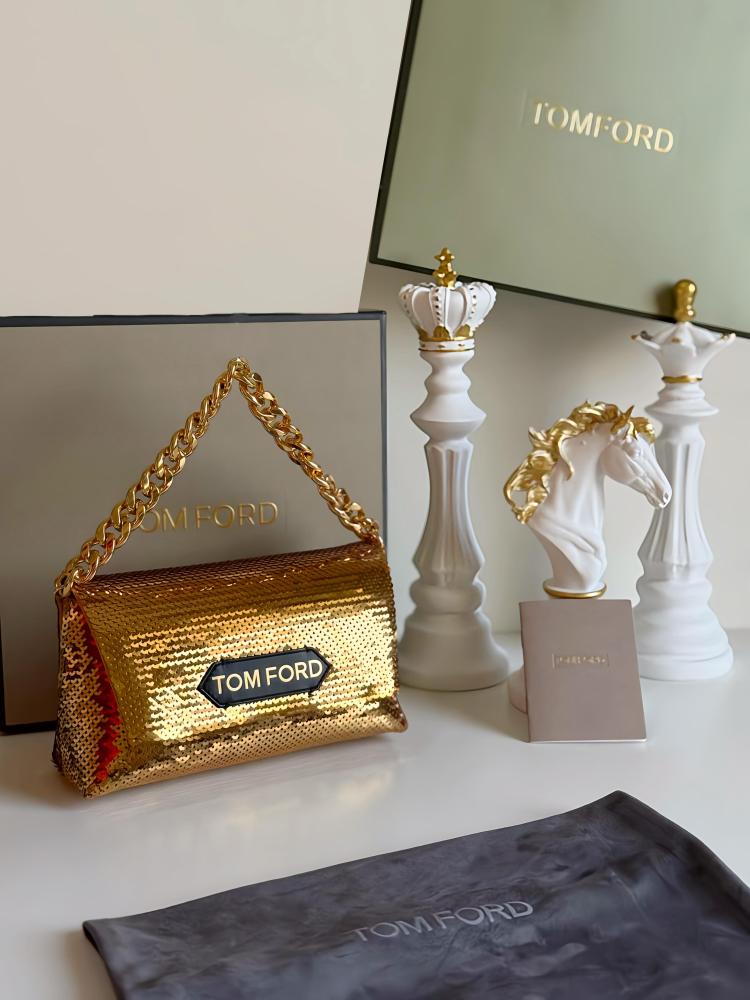 Tom Ford Mini Squin Label 20cm Bag in Gold Rhinestone - E