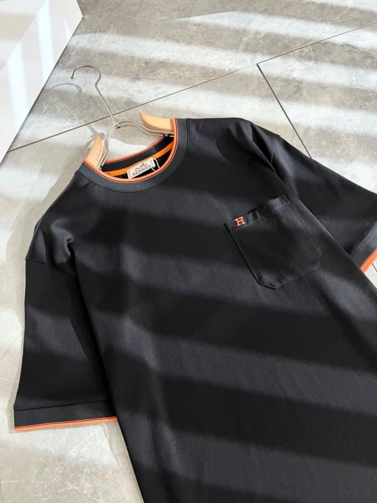 新品　HERMES エルメス　Tシャツ　パルフロア　 2025 36 ブラック Hermes 2025 Men's Black Orange T-Shirt with Chest Pocket - E