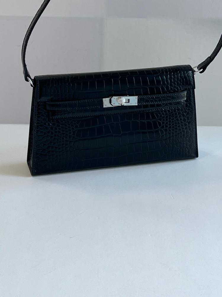 Hermes Kelly Cat Bag 25cm Black Epsom Silver