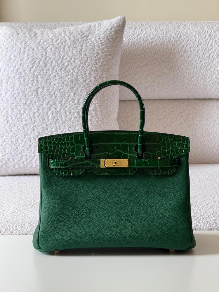 Hermes Birkin 30cm bag in luxurious leather, olive green E-SEVEN