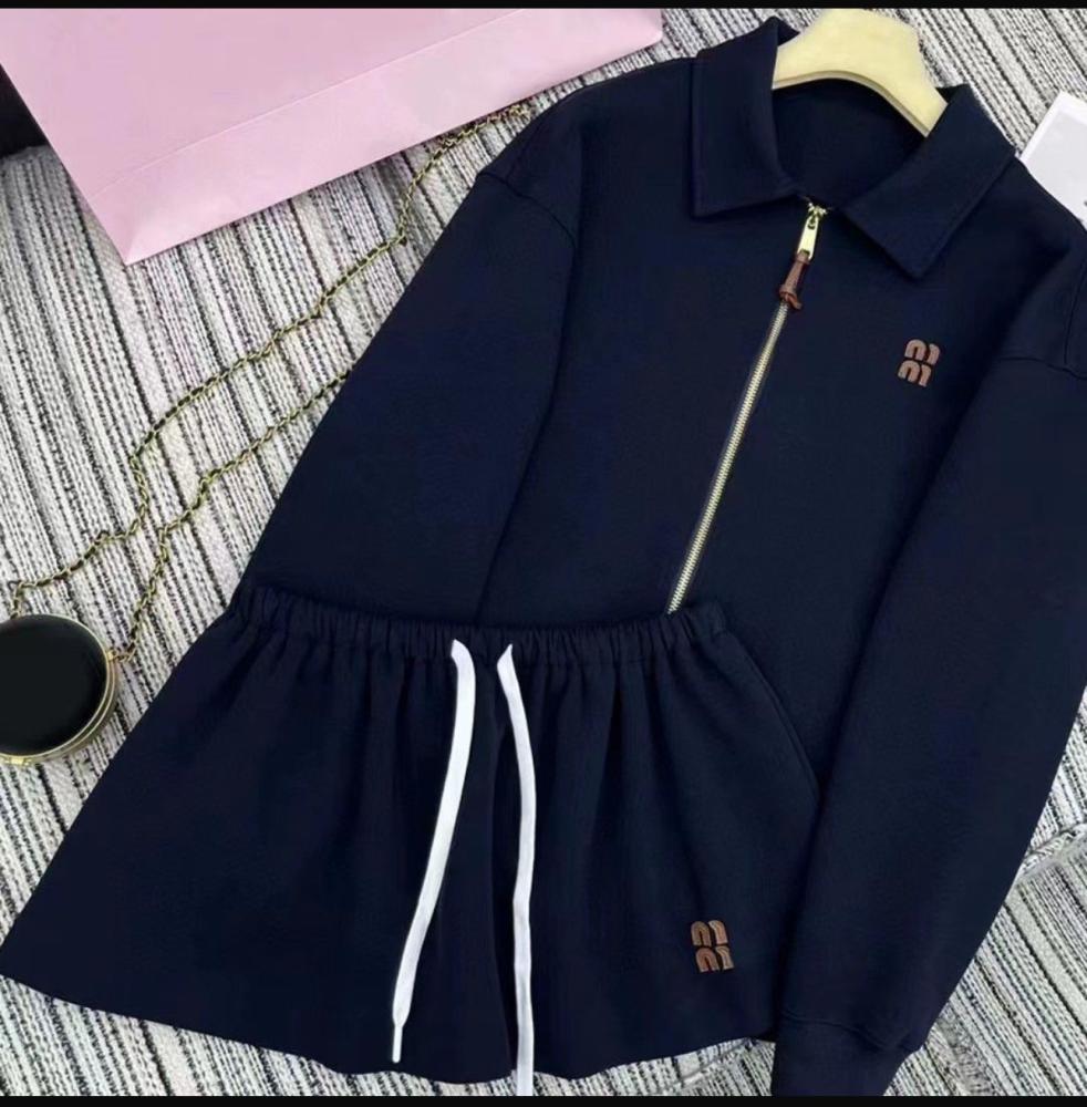 Comfortable black Miu Miu short skirt and jacket sports set