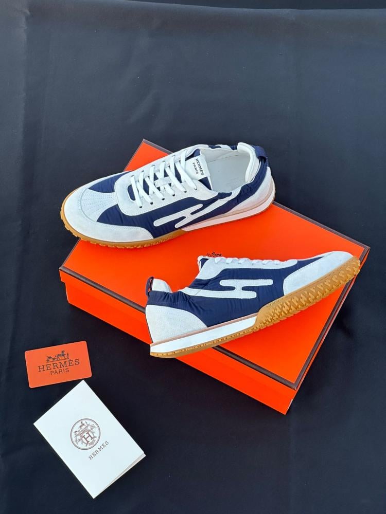 Hermes Espana Men's White and Blue Sneakers for Everyday