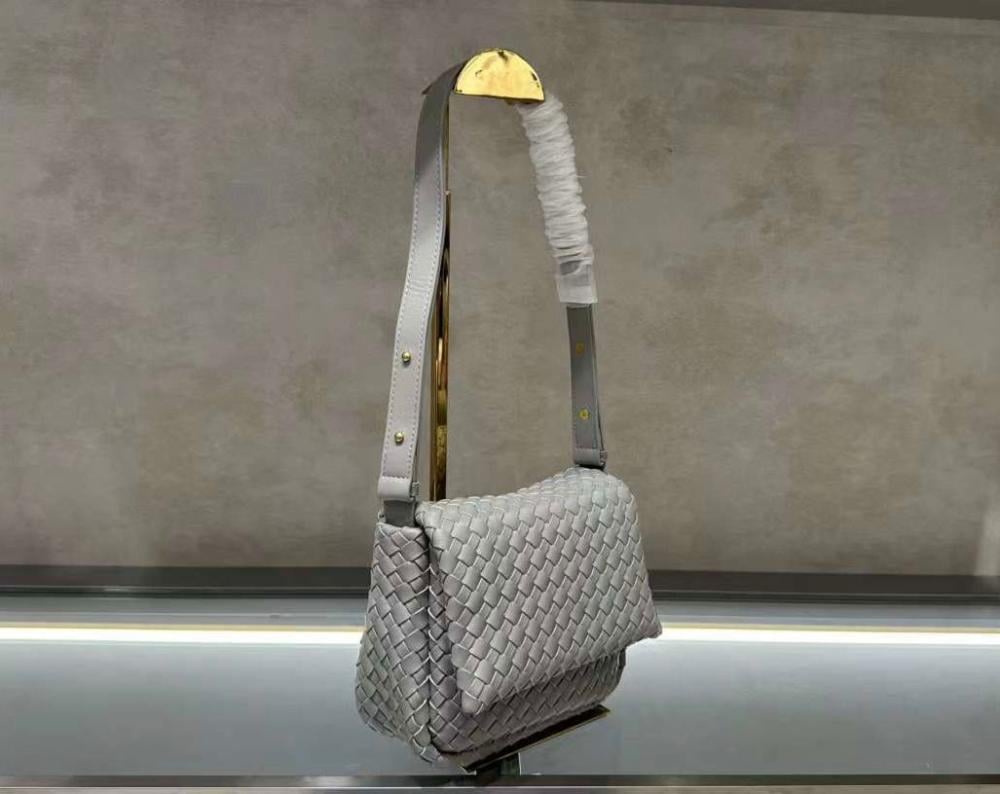 Bottega Veneta Mini Couple Bag in Grey with Flap and Holder
