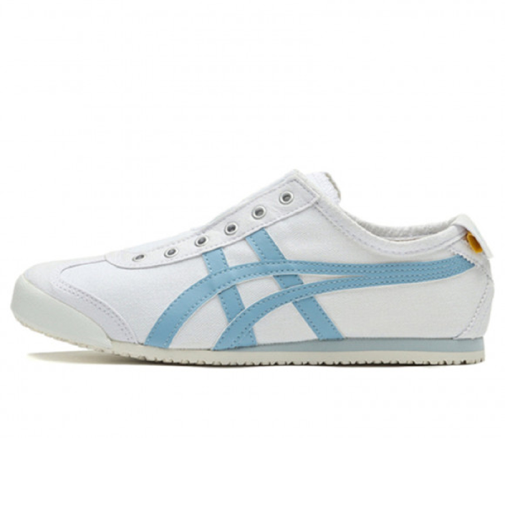 Onitsuka Tiger Slip-On Sports Shoes, White and Sky Blue E-SEVEN