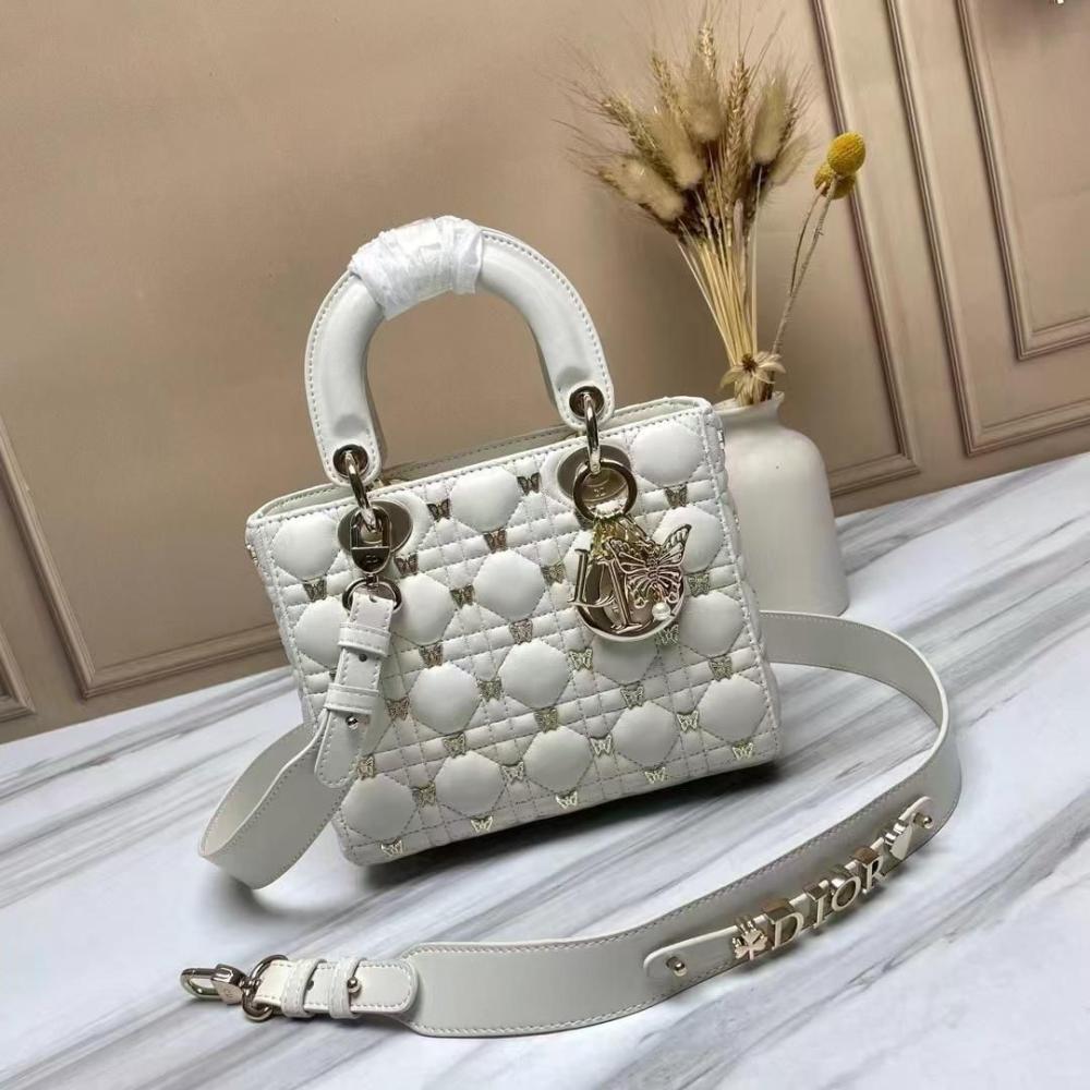 Dior Lady Dior Small White Butterfly Bag - E-SEVEN STORE