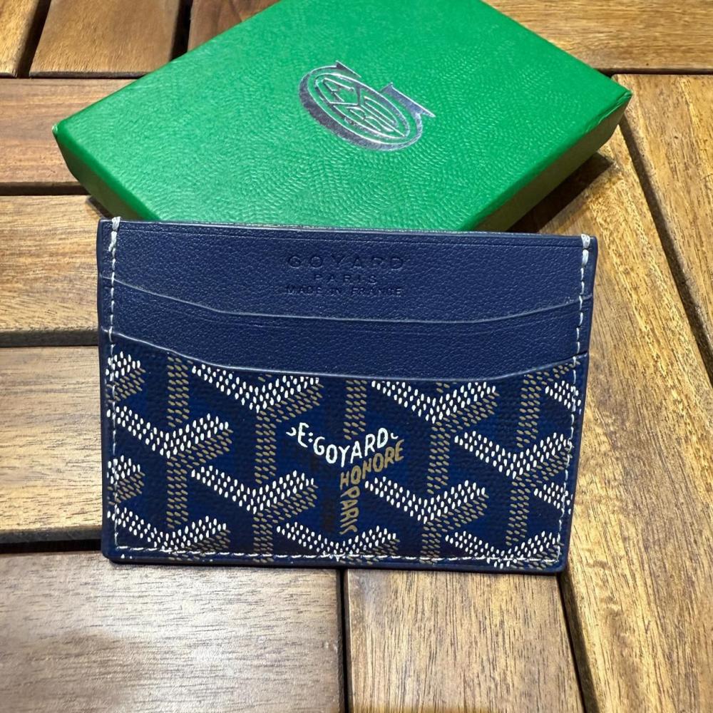 Goyard Knight Blue Leather Card Holder with Brand Embossing