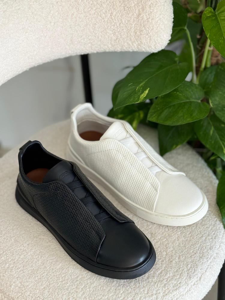 Zegna Men's Triple Stitch White Slip-On Shoe - E-SEVEN STORE