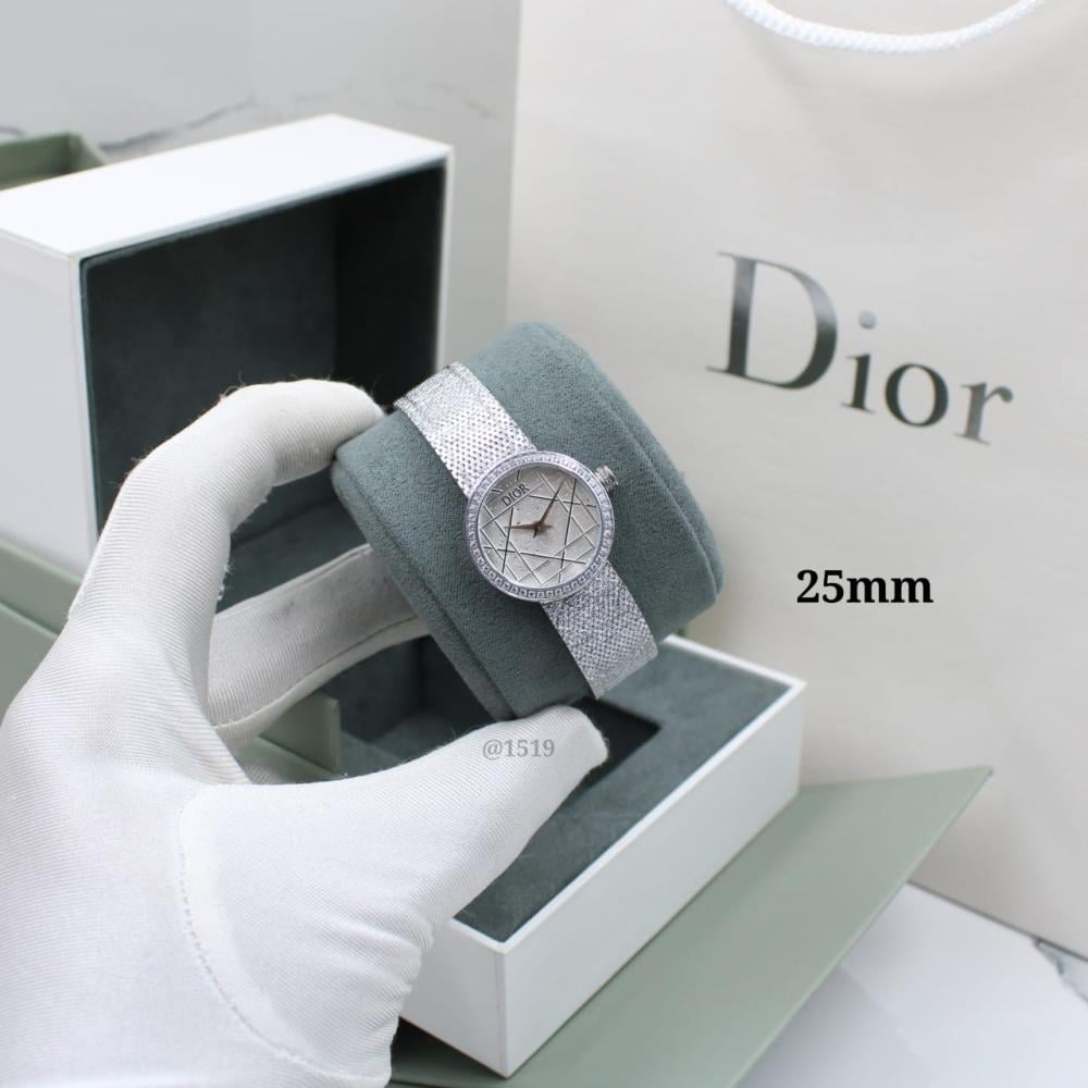 Dior Lamini D de Dior Women's Studded Watch with Silver Metal Bracelet