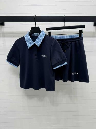 Miu Miu Women's Sports Set, Short Skirt with T-Shirt in Blue and