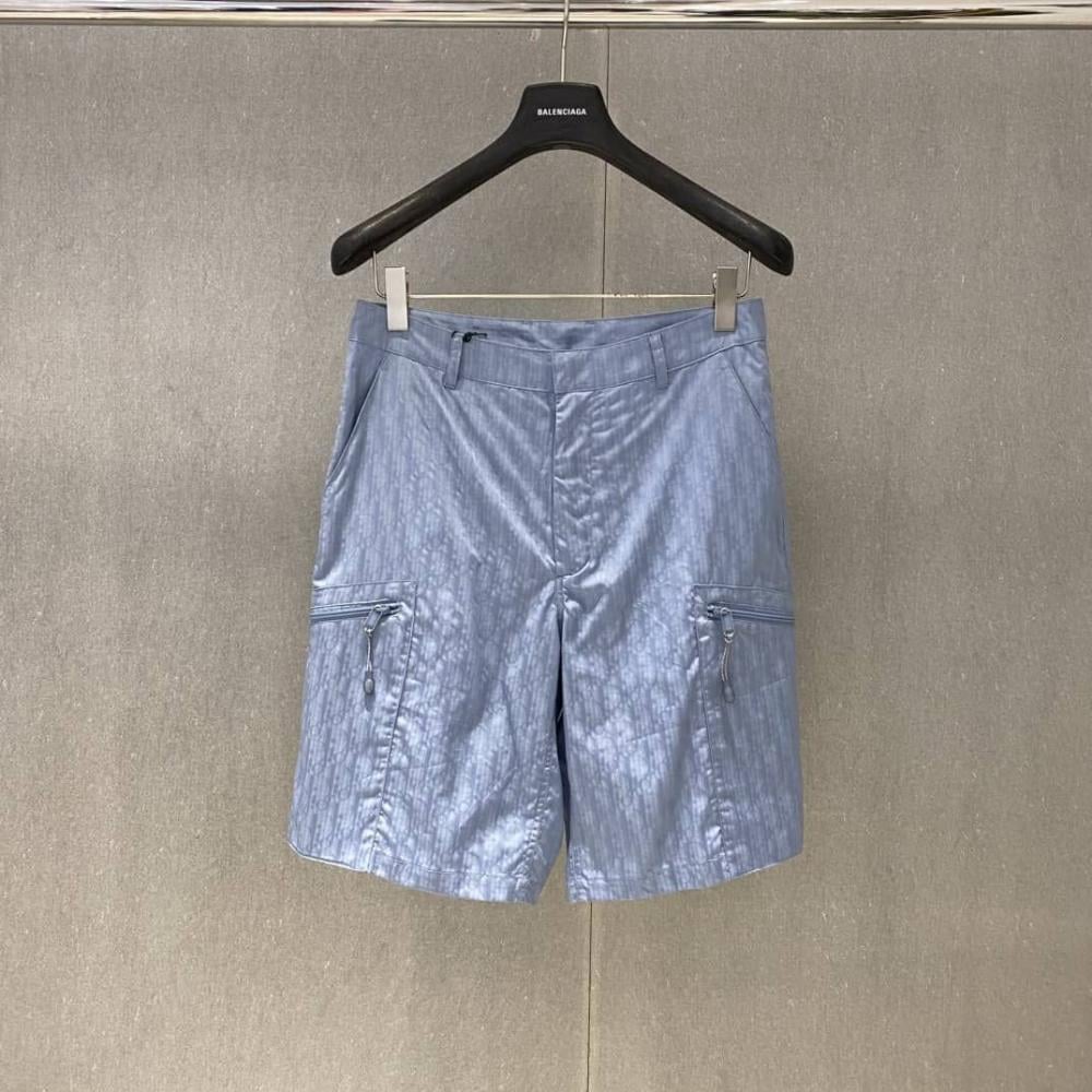 Dior Men's Off-White Shorts, Obelisk Print, Blue, with