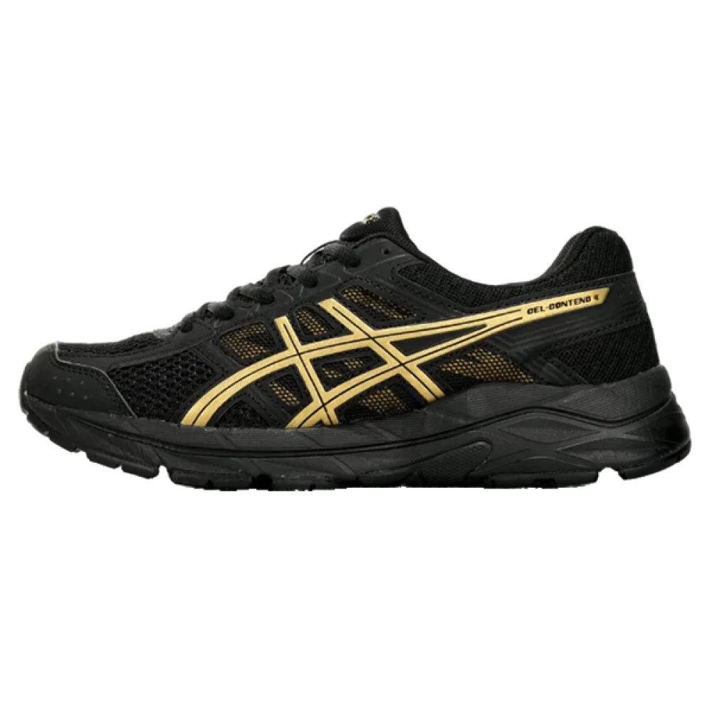 ASKIES GEL-CONTAINED 4 Running Shoe in Black with Gold Stripes