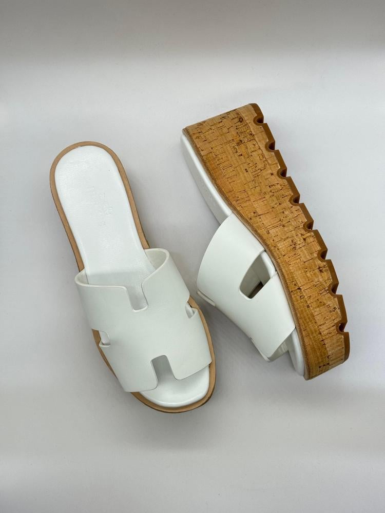 Hermes Women's White Stylish Sabo Heel Sandal - E-SEVEN STORE