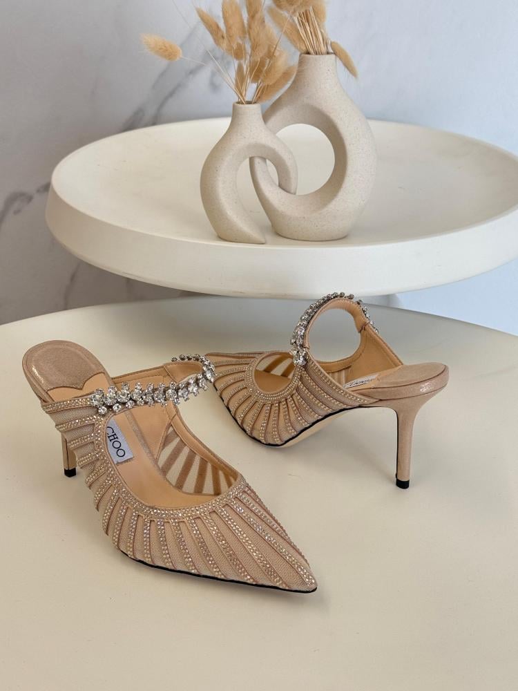 Jimmy Choo Bing Studded Open Toe Pumps in Beige