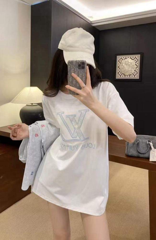 ルイヴィトン Louis Vuitton Logo T-Shirt & Shirt in Blue and White - E