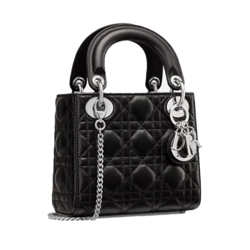 Lady Dior 17cm Small Handbag with Top Handles in Black with