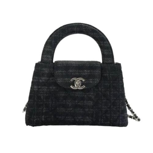 Kelly Chanel Mini Top Handle Handbag, Black with Pattern - E-SEVEN